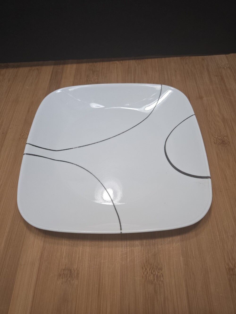 Corelle SIMPLE LINES Break Chip Resistant  Black Lines Square Salad Plate 9"